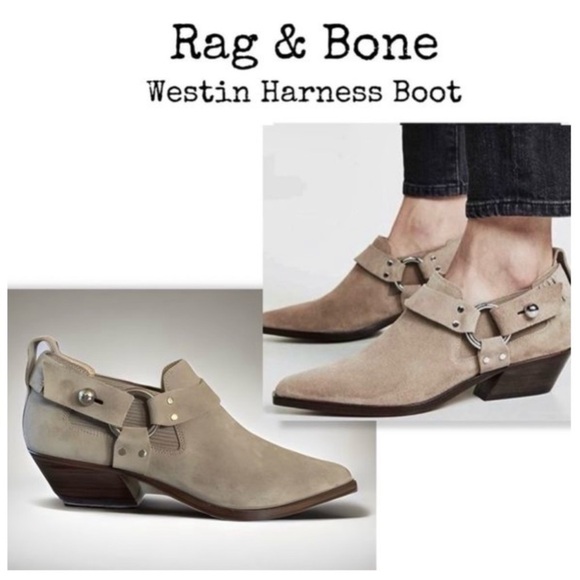 RAG AND BONE Westin Harness Grey Gray Silver Heeled Suede Ankle Boot Bootie 9 - Picture 1 of 16